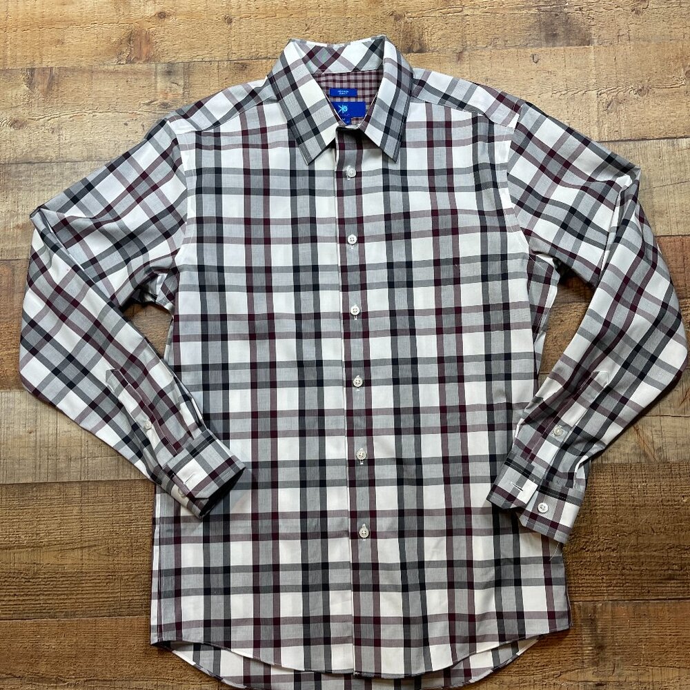 EGARA Non Iron Slim Fit Long Sleeve Plaid Shirt size M